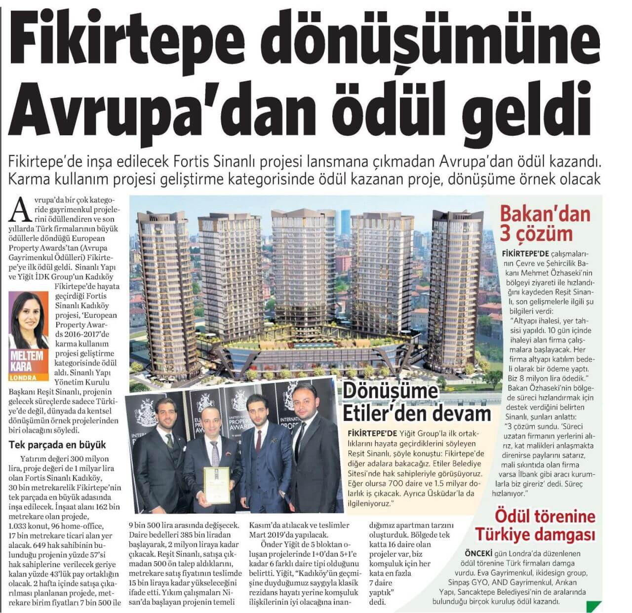 Fikirtepe dönüşümüne Avrupa'dan ödül geldi.