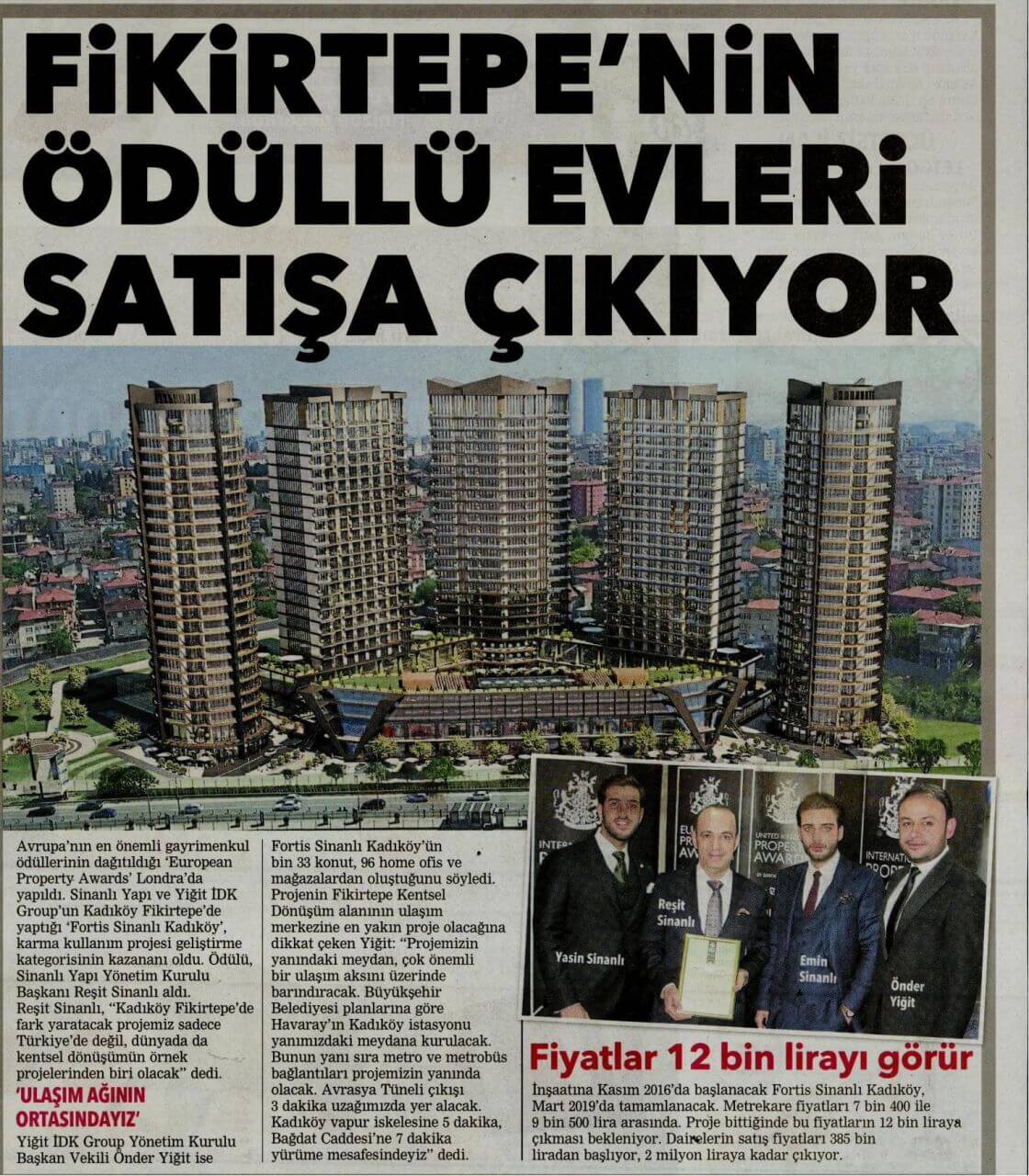 Fikirtepe'nin ödüllü evleri satışa çıkıyor.